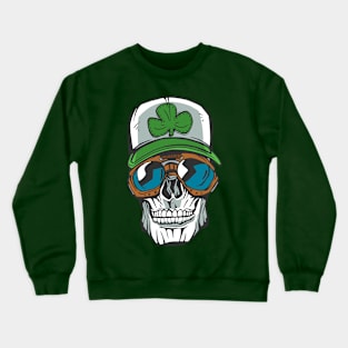 Saint Patrick's Day Skull Clover Cap Lucky Googles Crewneck Sweatshirt